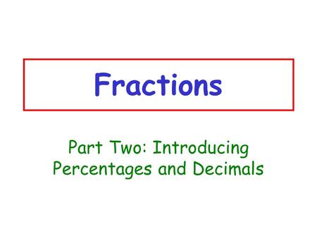 Part Two: Introducing Percentages and Decimals