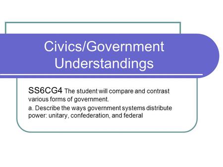 Civics/Government Understandings