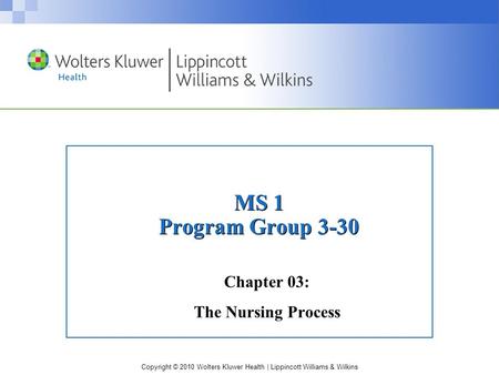 Copyright © 2010 Wolters Kluwer Health | Lippincott Williams & Wilkins MS 1 Program Group 3-30 Chapter 03: The Nursing Process.
