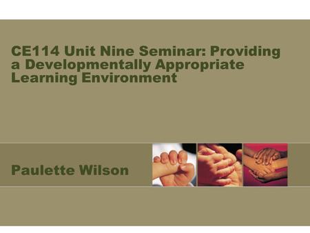 CE114 Unit Nine Seminar: Providing a Developmentally Appropriate Learning Environment Paulette Wilson.
