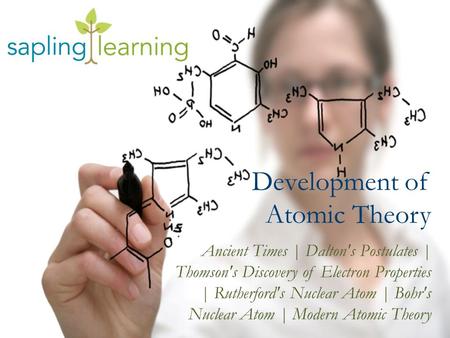 Development of Atomic Theory Ancient Times | Dalton's Postulates | Thomson's Discovery of Electron Properties | Rutherford's Nuclear Atom | Bohr's Nuclear.