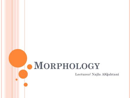 M ORPHOLOGY Lecturer/ Najla AlQahtani. W HAT IS MORPHOLOGY ? It is the study of the basic forms in a language. A morpheme is “a minimal unit of meaning.