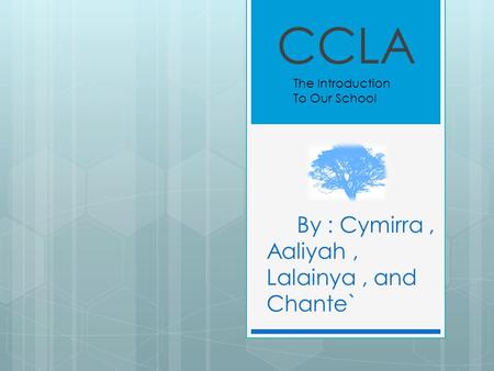 By : Cymirra, Aaliyah, Lalainya, and Chante` CCLA The Introduction To Our School.