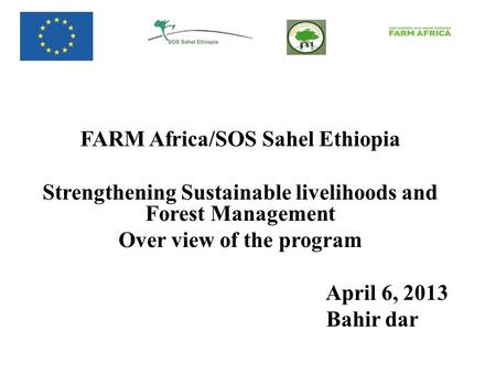 FARM Africa/SOS Sahel Ethiopia Strengthening Sustainable livelihoods and Forest Management Over view of the program April 6, 2013 Bahir dar.