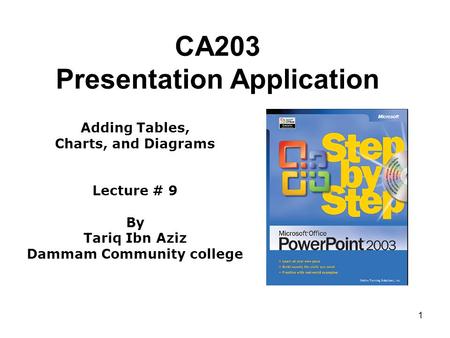 1 CA203 Presentation Application Adding Tables, Charts, and Diagrams Lecture # 9 By Tariq Ibn Aziz Dammam Community college.