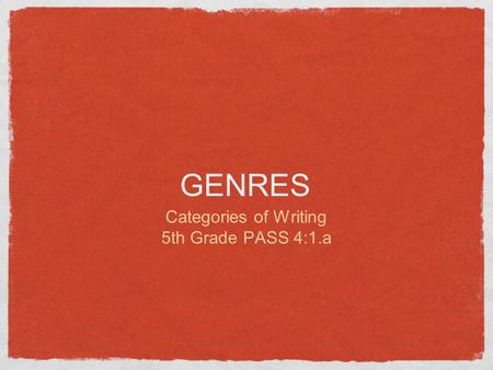 GENRES Categories of Writing 5th Grade PASS 4:1.a.