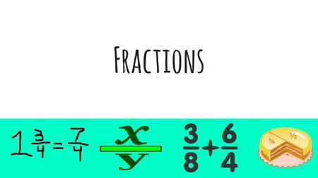 Fractions. Vocabulary Denominator: The bottom number of a fraction that tells how many equal parts are in the whole Numerator: The top number of a fraction.