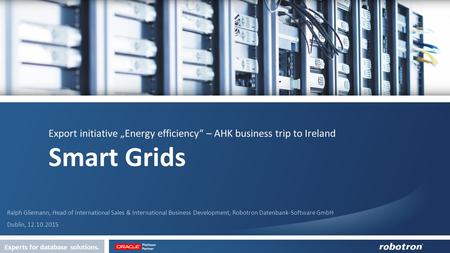 Experts for database solutions. Export initiative „Energy efficiency“ – AHK business trip to Ireland Smart Grids Ralph Gliemann, Head of International.