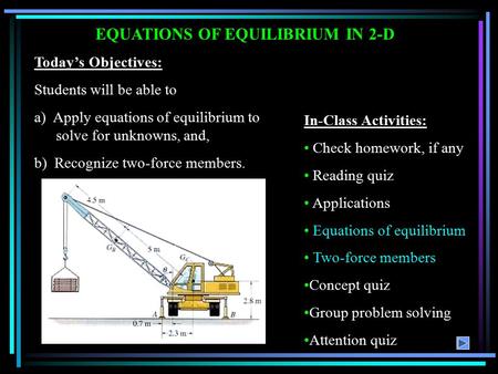 EQUATIONS OF EQUILIBRIUM IN 2-D