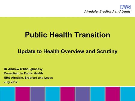 Public Health Transition Update to Health Overview and Scrutiny