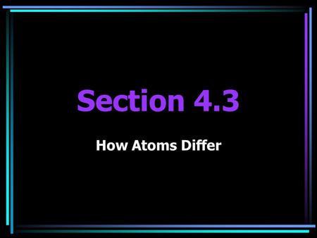 Section 4.3 How Atoms Differ. Objectives Explain the role of atomic number in determining the identity of an atom Define an isotope and explain why atomic.