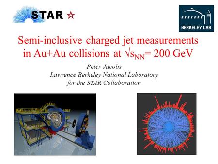 Peter Jacobs Lawrence Berkeley National Laboratory for the STAR Collaboration Semi-inclusive charged jet measurements in Au+Au collisions at √s NN = 200.