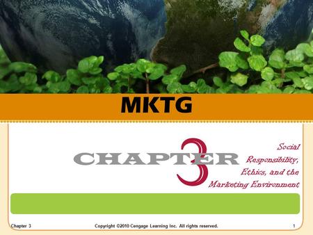 Chapter 3Copyright ©2010 Cengage Learning Inc. All rights reserved.1 MKTG Social Responsibility, Ethics, and the Marketing Environment 3 CHAPTER.