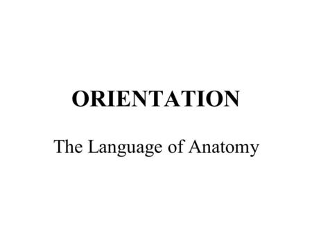 ORIENTATION The Language of Anatomy.