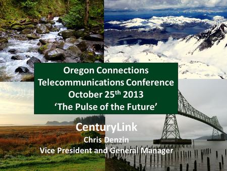 Take Care of the Customer - MARTIN CenturyLink Chris Denzin Vice President and General Manager Oregon Connections Telecommunications Conference October.