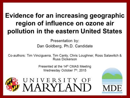 Evidence for an increase in the photochemical lifetime of ozone in the eastern United States Presented at the 14 th CMAS Meeting Wednesday October 7 th,