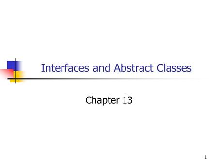 1 Interfaces and Abstract Classes Chapter 13. 22 Objectives You will be able to: Write Interface definitions and class definitions that implement them.