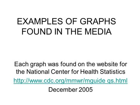 EXAMPLES OF GRAPHS FOUND IN THE MEDIA Each graph was found on the website for the National Center for Health Statistics