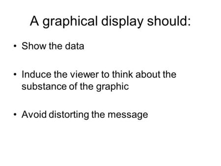 A graphical display should: Show the data Induce the viewer to think about the substance of the graphic Avoid distorting the message.
