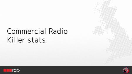 Commercial Radio Killer stats. 89% listen to radio every week for 21hrs.