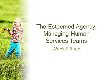 The Esteemed Agency: Managing Human Services Teams Week Fifteen.