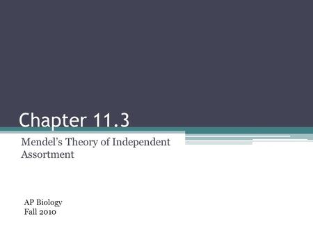 Chapter 11.3 Mendel’s Theory of Independent Assortment AP Biology Fall 2010.