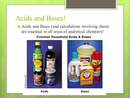 Acids and Bases!  Acids and Bases (and calculations involving them) are essential to all areas of analytical chemistry!