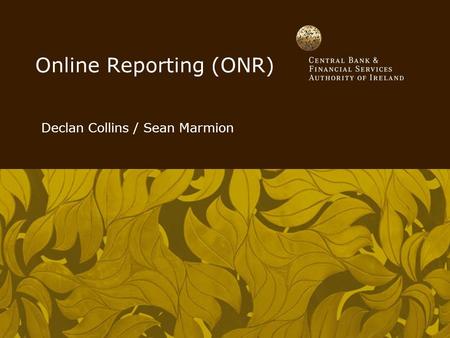 Online Reporting (ONR) Declan Collins / Sean Marmion.