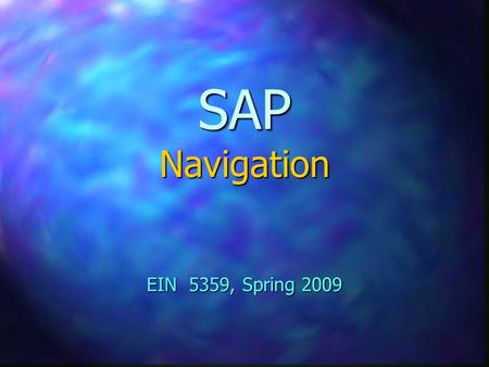 SAP Navigation EIN 5359, Spring 2009 R/3 SAP Integrated Solution Client / Server Open Systems Financial Accounting Controlling Fixed Assets Mgmt. Project.