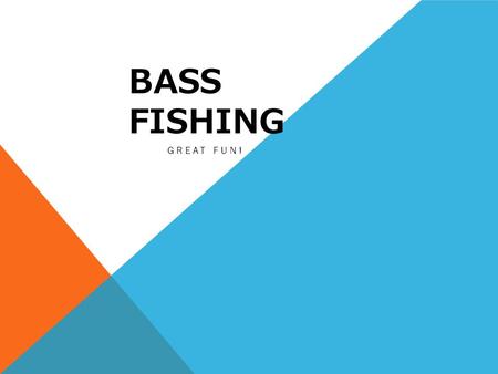 BASS FISHING GREAT FUN!. WHY BASS FISHING? Number 1 fresh water fishing sport 5 Billion dollar industry Anyone can participate.