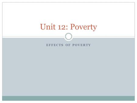 Unit 12: Poverty EFFECTS OF POVERTY. SECTION 2 UK POVERTY Learning Objectives Identify and analyse the effects of Poverty on 1. Individuals 2. Groups.