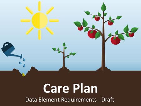 Care Plan Data Element Requirements - Draft. Growing solutions Static title slide.
