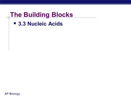 AP Biology The Building Blocks  3.3 Nucleic Acids.