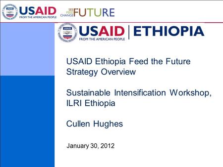 USAID Ethiopia Feed the Future Strategy Overview Sustainable Intensification Workshop, ILRI Ethiopia Cullen Hughes January 30, 2012.