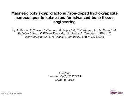 Magnetic poly(ε-caprolactone)/iron-doped hydroxyapatite nanocomposite substrates for advanced bone tissue engineering by A. Gloria, T. Russo, U. D'Amora,