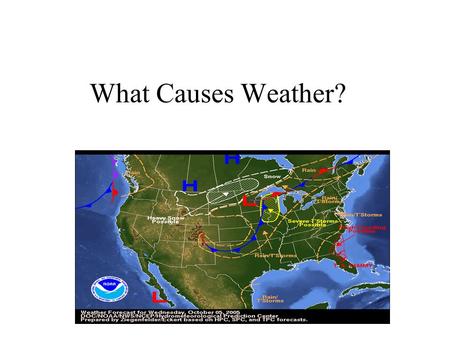 What Causes Weather?. We should have discovered that land and water do not heat up at the same rate. If things went correctly, we should know that land.