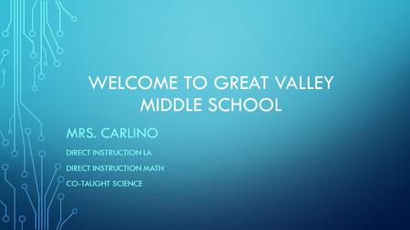 WELCOME TO GREAT VALLEY MIDDLE SCHOOL MRS. CARLINO DIRECT INSTRUCTION LA DIRECT INSTRUCTION MATH CO-TAUGHT SCIENCE.