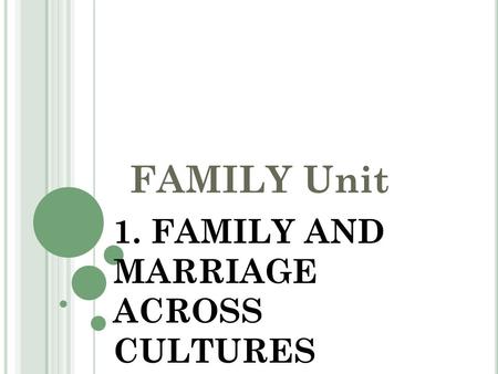 FAMILY Unit 1. FAMILY AND MARRIAGE ACROSS CULTURES.