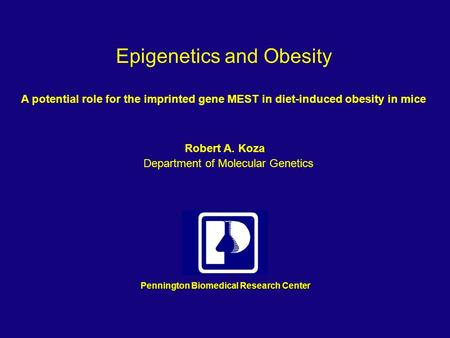 Epigenetics and Obesity A potential role for the imprinted gene MEST in diet-induced obesity in mice Pennington Biomedical Research Center Robert A. Koza.