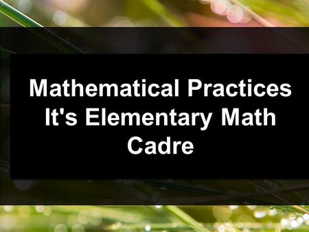 Mathematical Practices It's Elementary Math Cadre Mathematical Practices It's Elementary Math Cadre.