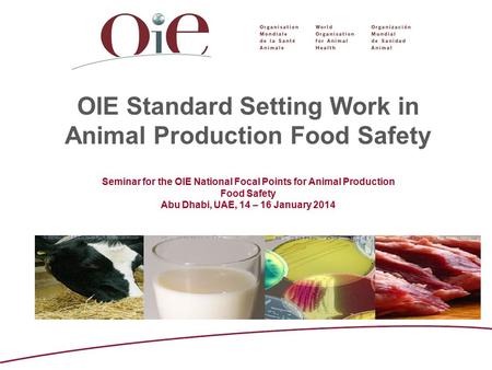 OIE Standard Setting Work in Animal Production Food Safety Seminar for the OIE National Focal Points for Animal Production Food Safety Abu Dhabi, UAE,