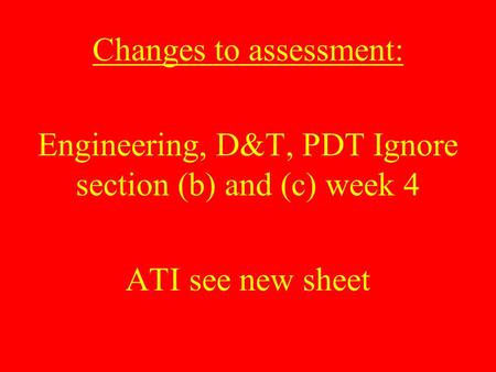 Changes to assessment: