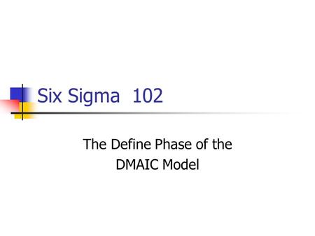 Six Sigma102 The Define Phase of the DMAIC Model.