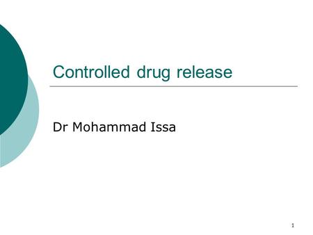 1 Controlled drug release Dr Mohammad Issa. 2 Frequency of dosing and therapeutic index  Therapeutic index (TI) is described as the ratio of the maximum.