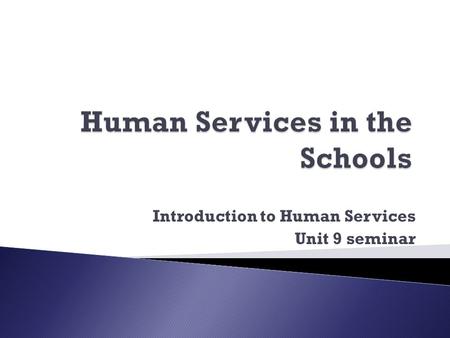 Introduction to Human Services Unit 9 seminar.  School social workers date back to the late 1800’s.  They were called: Visiting Teachers, Home Visitors,