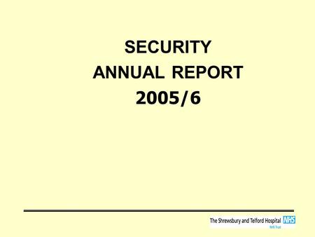 SECURITY ANNUAL REPORT 2005/6. Background National strategic approach –to deliver an environment that is safe and secure so that the highest standards.