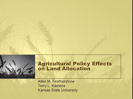 Agricultural Policy Effects on Land Allocation Allen M. Featherstone Terry L. Kastens Kansas State University.