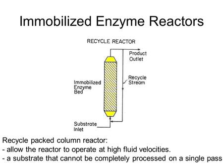 Recycle packed column reactor: - allow the reactor to operate at high fluid velocities. - a substrate that cannot be completely processed on a single.