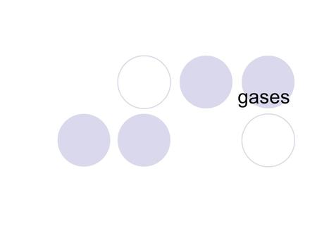 Gases. Properties of gases Gases have no definite shape or volume Particles move rapidly in all directions Molecules are in constant motion and molecules.