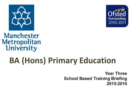 BA (Hons) Primary Education Year Three School Based Training Briefing 2015-2016.